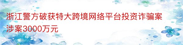 浙江警方破获特大跨境网络平台投资诈骗案涉案3000万元